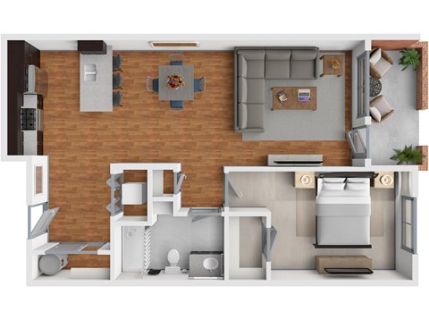 Floor plan for 1 bed, 1 bath, 875 sqft